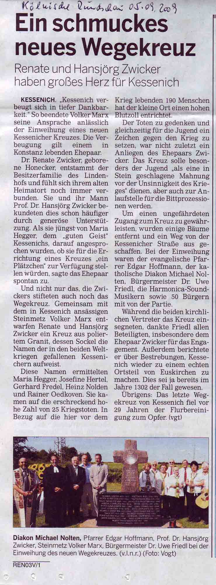 Artikel Kölnische Rundschau vom 05.09.2009